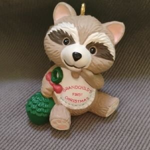 VintaHallmark Keepsake Ornament, Grandchild's First Christmas Raccoon Ornament,